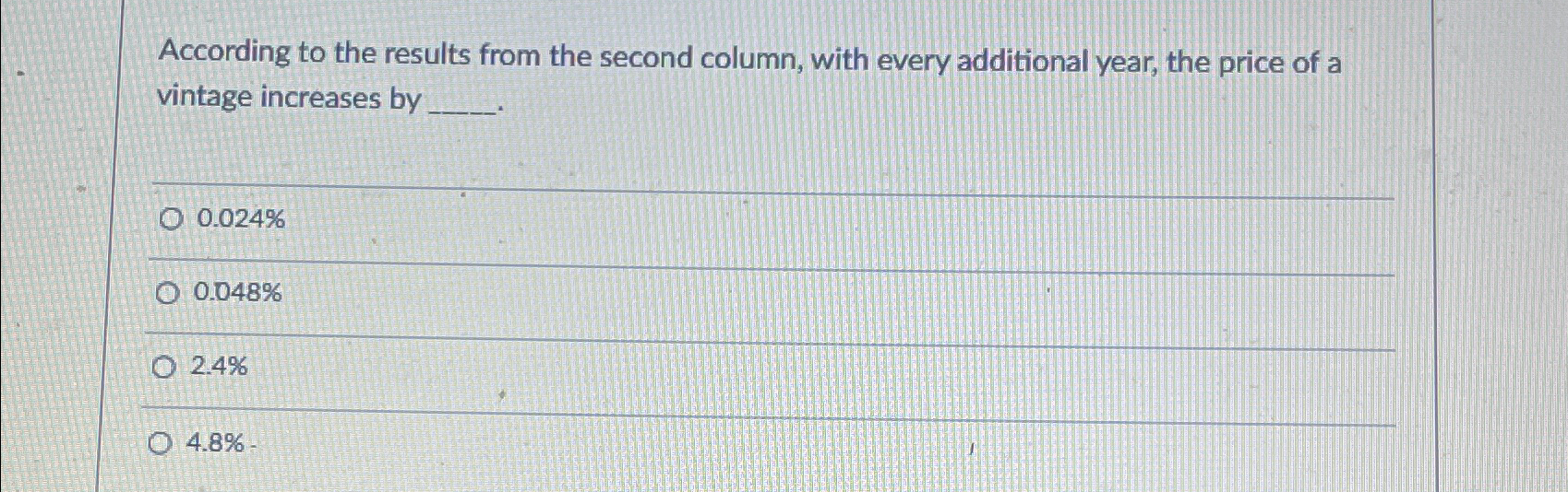  According to the results from the second column, with every additional