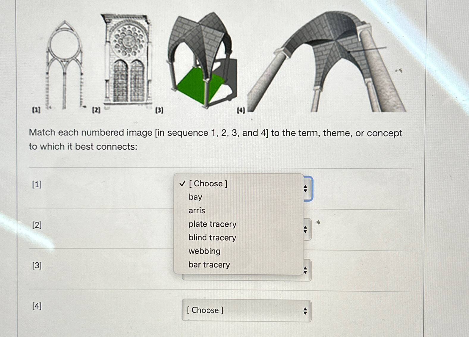  Match each numbered image [in sequence 1,2,3, and 4] to the