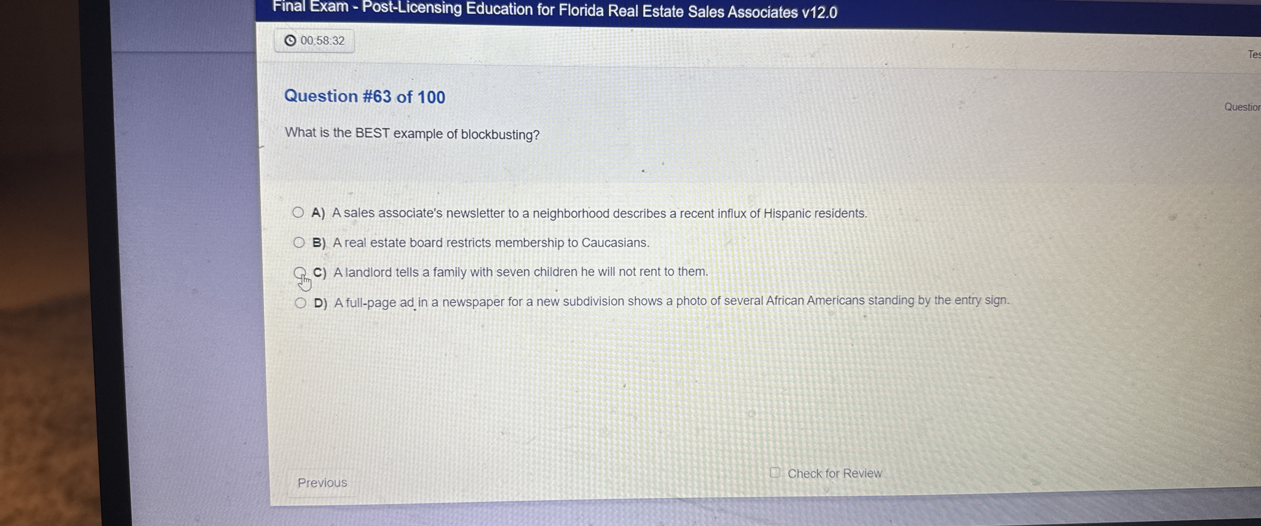  Final Exam - Post-Licensing Education for Florida Real Estate Sales Associates