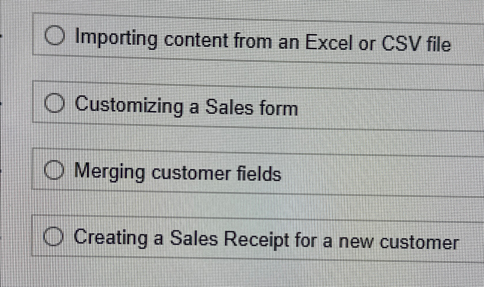  Importing content from an Excel or CSV file Customizing a Sales