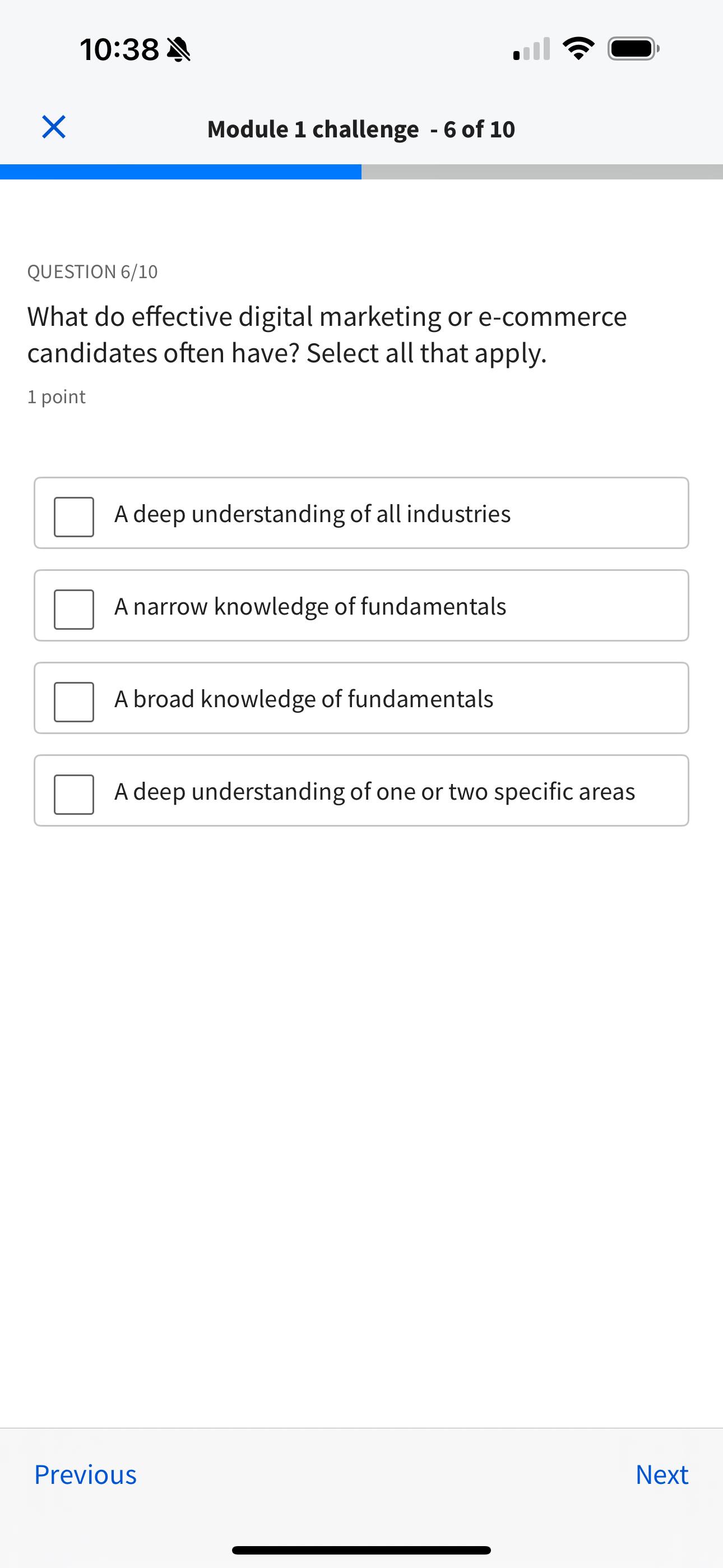  10:38 Module 1 challenge -6 of 10 QUESTION 6/10 What do