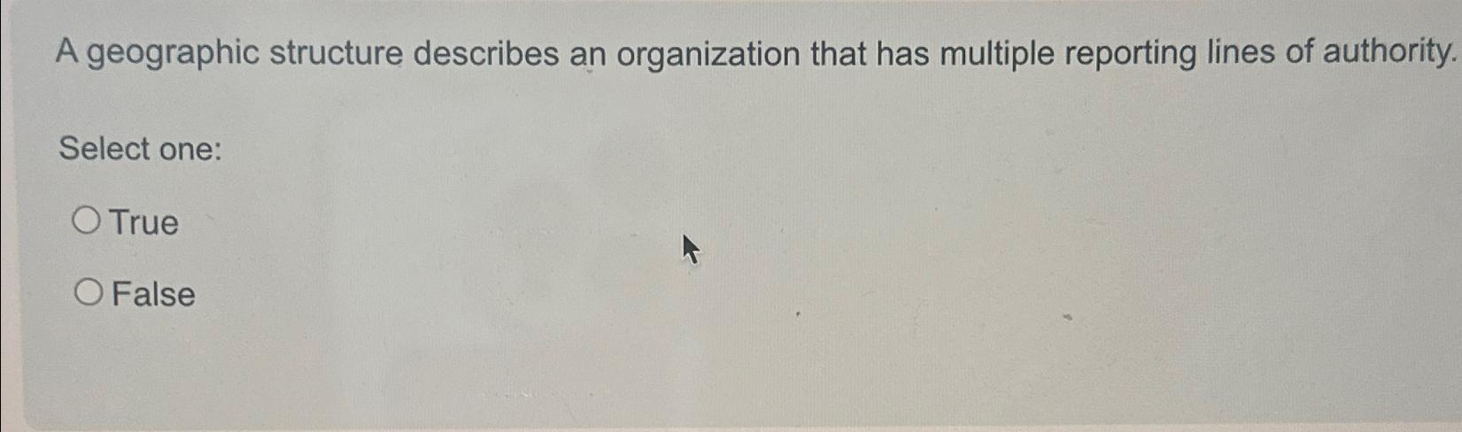 A geographic structure describes an organization that has multiple reporting lines