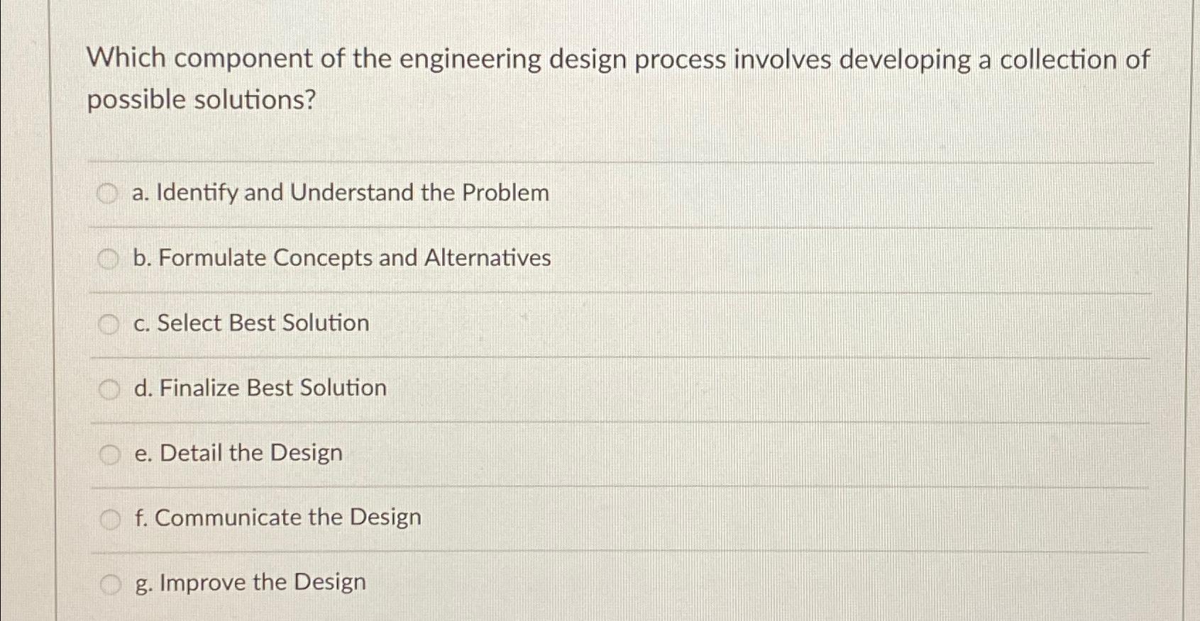  Which component of the engineering design process involves developing a collection