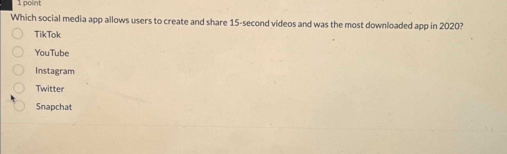  1 point Which social media app allows users to create and