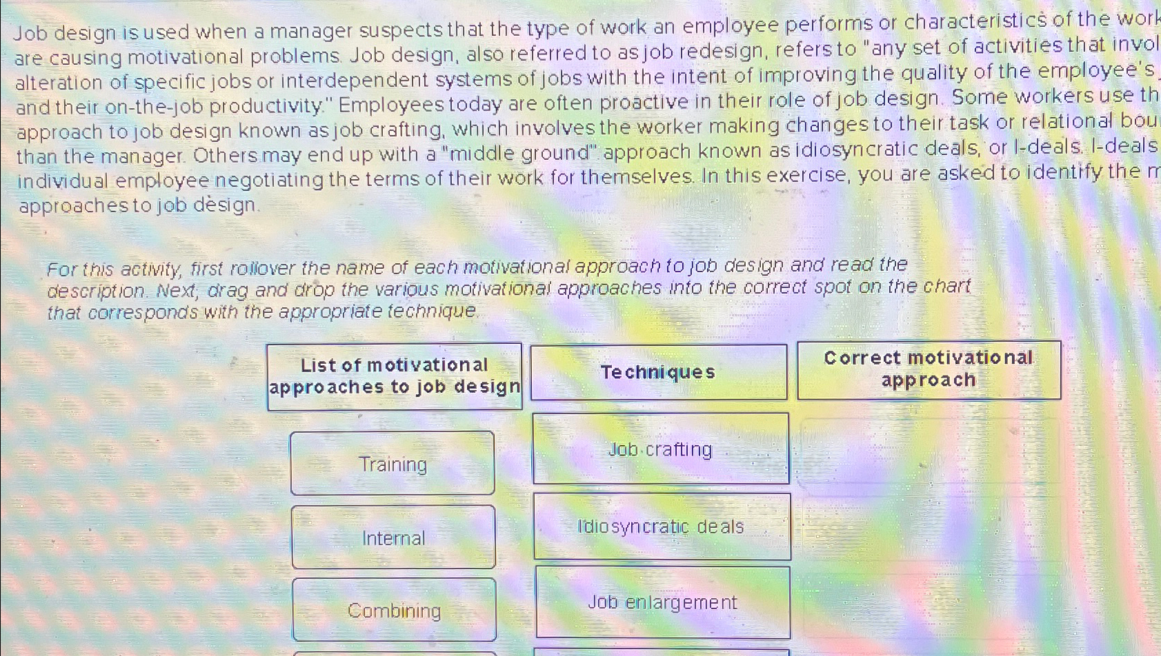  Job design is used when a manager suspects that the type