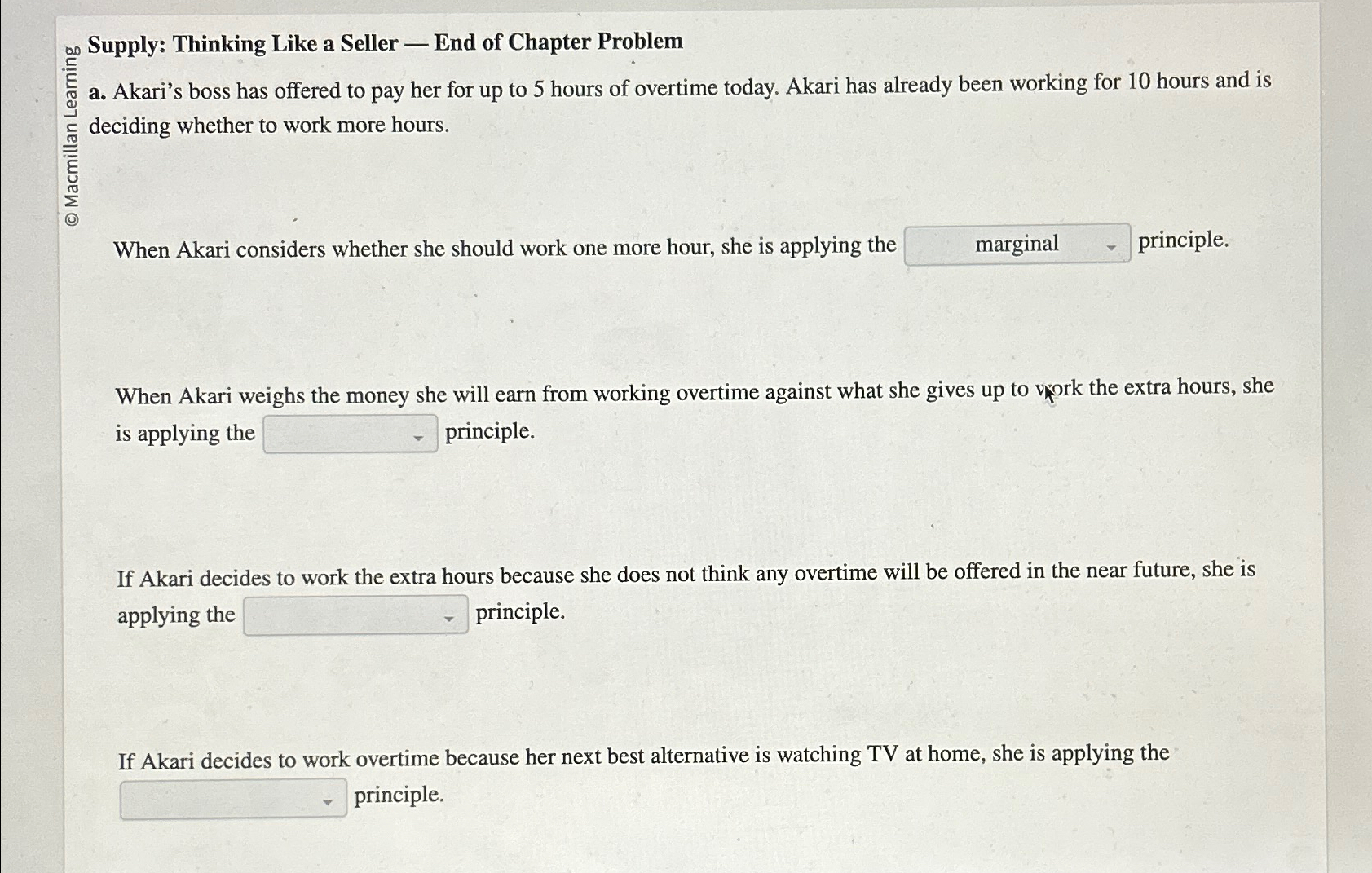  Supply: Thinking Like a Seller - End of Chapter Problem a.