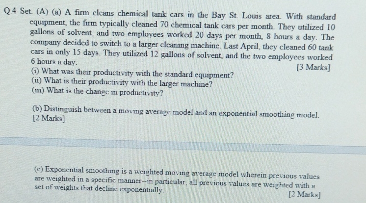  Q.4 Set. (A)(a) A firm cleans chemical tank cars in the