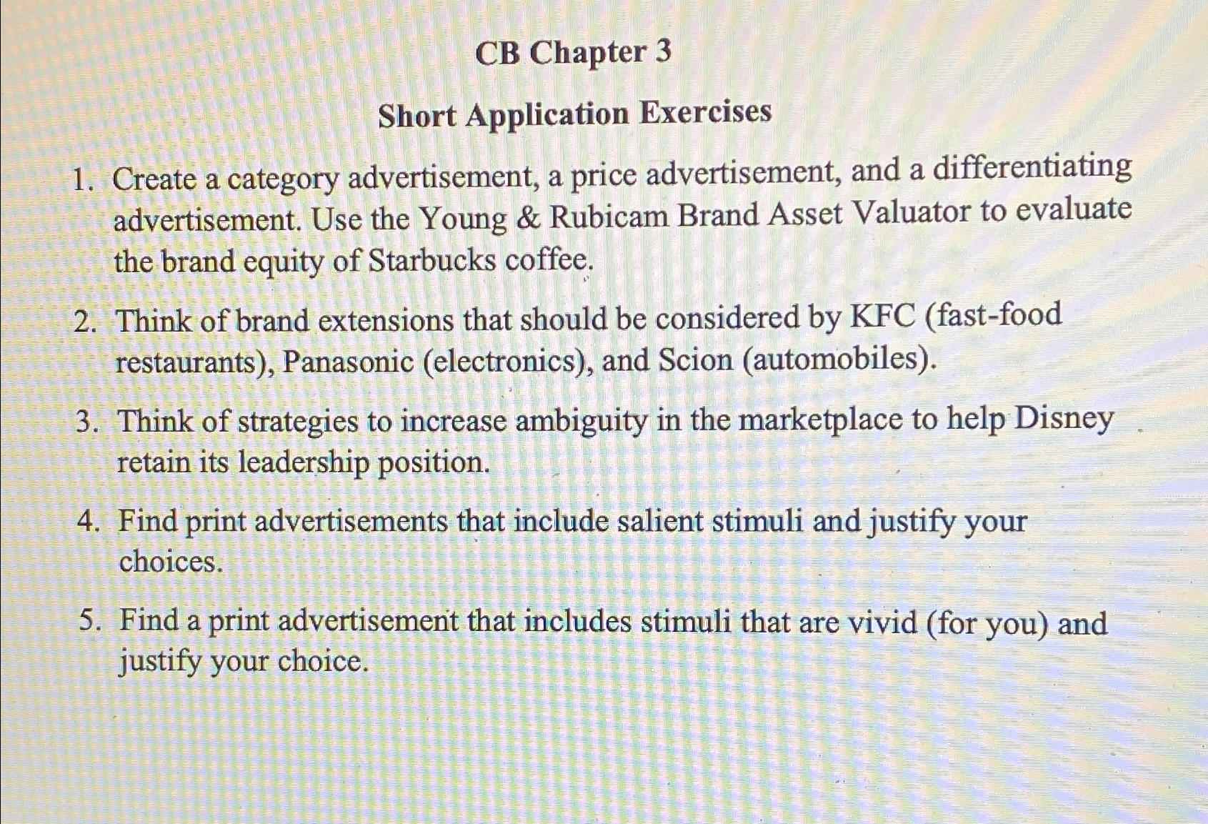  CB Chapter 3 Short Application Exercises Create a category advertisement, a