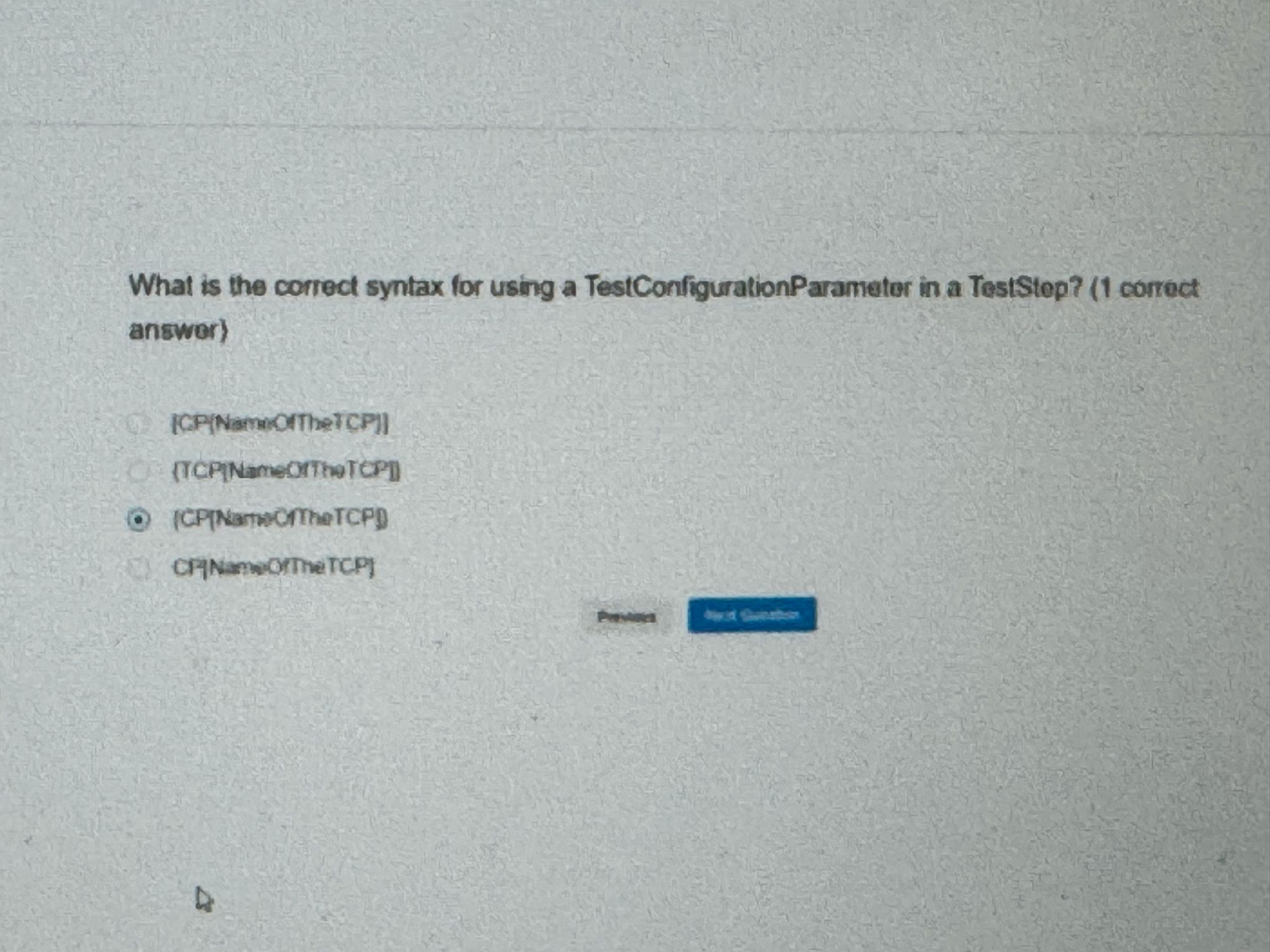  What is the correct syntax for using a TestConfiguration Parameter in