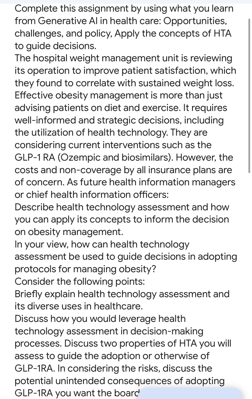  Complete this assignment by using what you learn from Generative Al