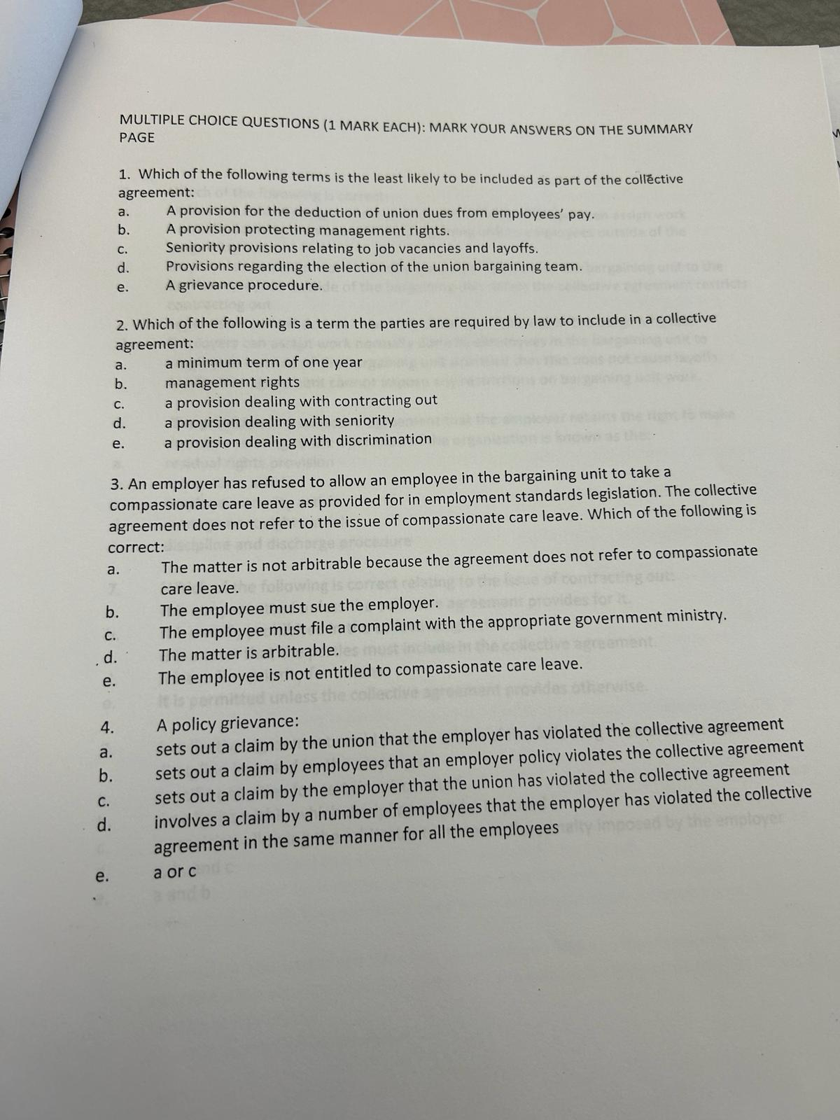  MULTIPLE CHOICE QUESTIONS (1 MARK EACH): MARK YOUR ANSWERS ON THE