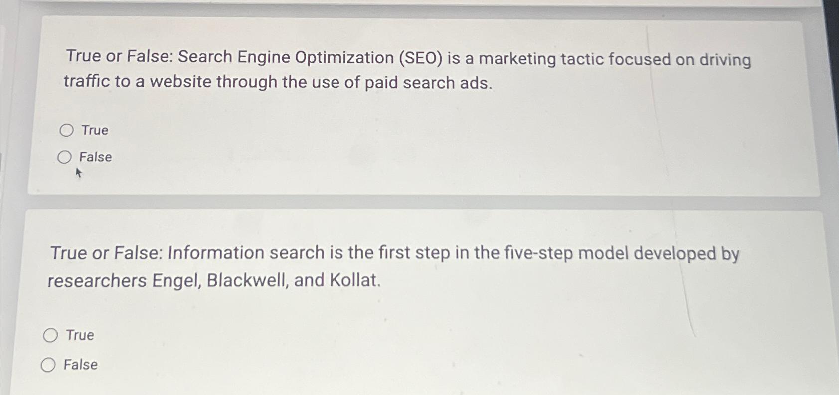  True or False: Search Engine Optimization (SEO) is a marketing tactic