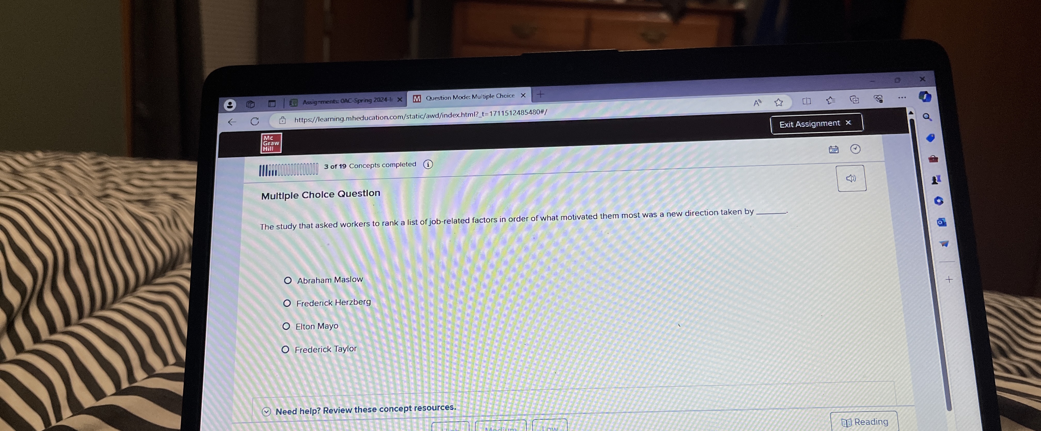  Multiple Cholce Questlon The study that asked workers to rank a