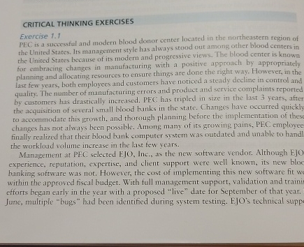  CRITICAL THINKING EXERCISES Exercise 1.1 PEC is a successful and modern