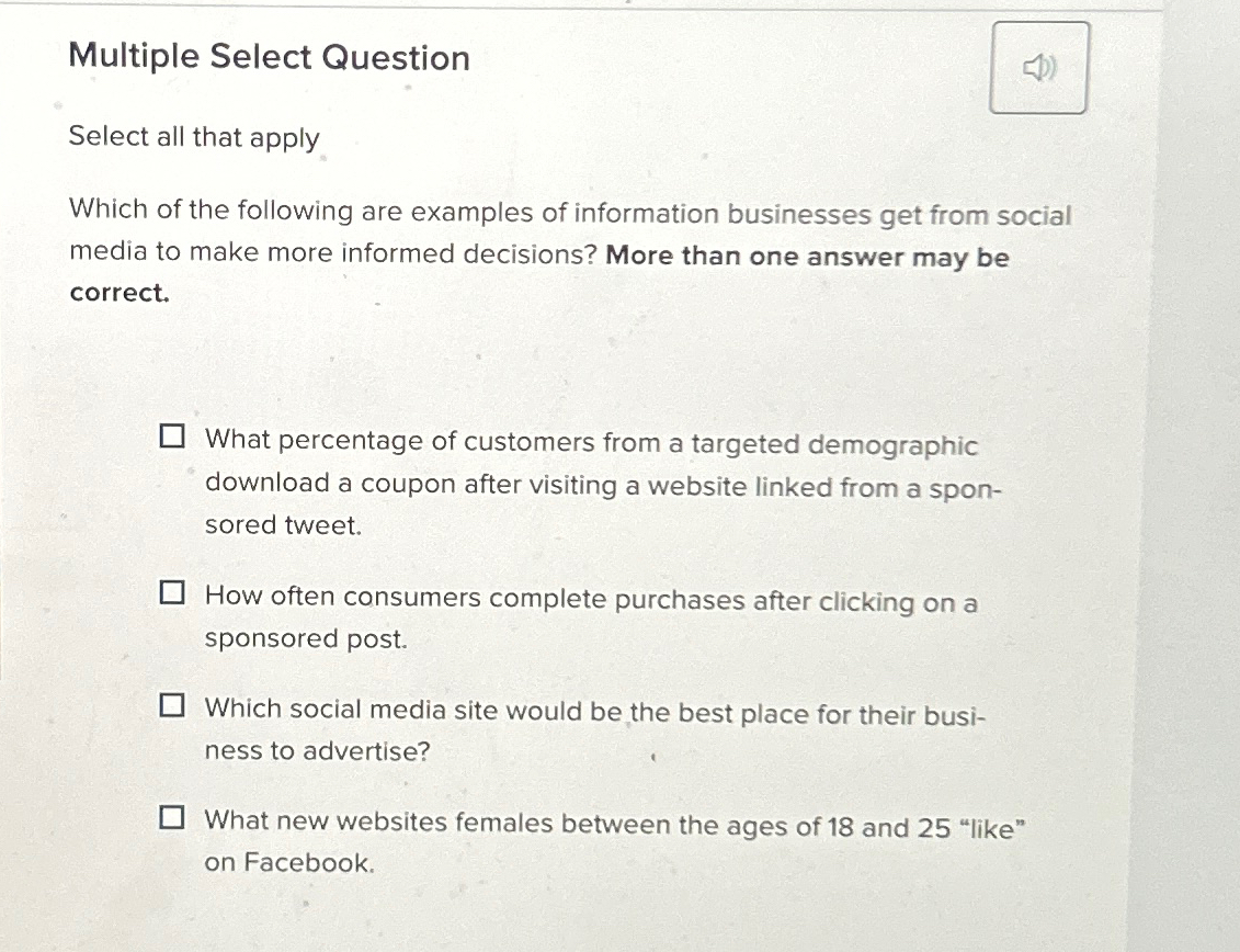  Multiple Select Question Select all that apply Which of the following