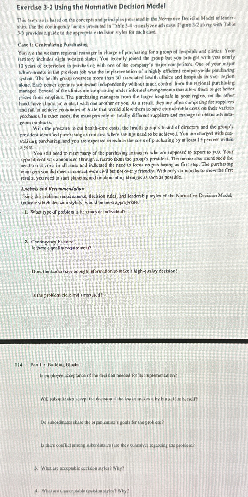  Exercise 3-2 Using the Normative Decision Model This exercise is based