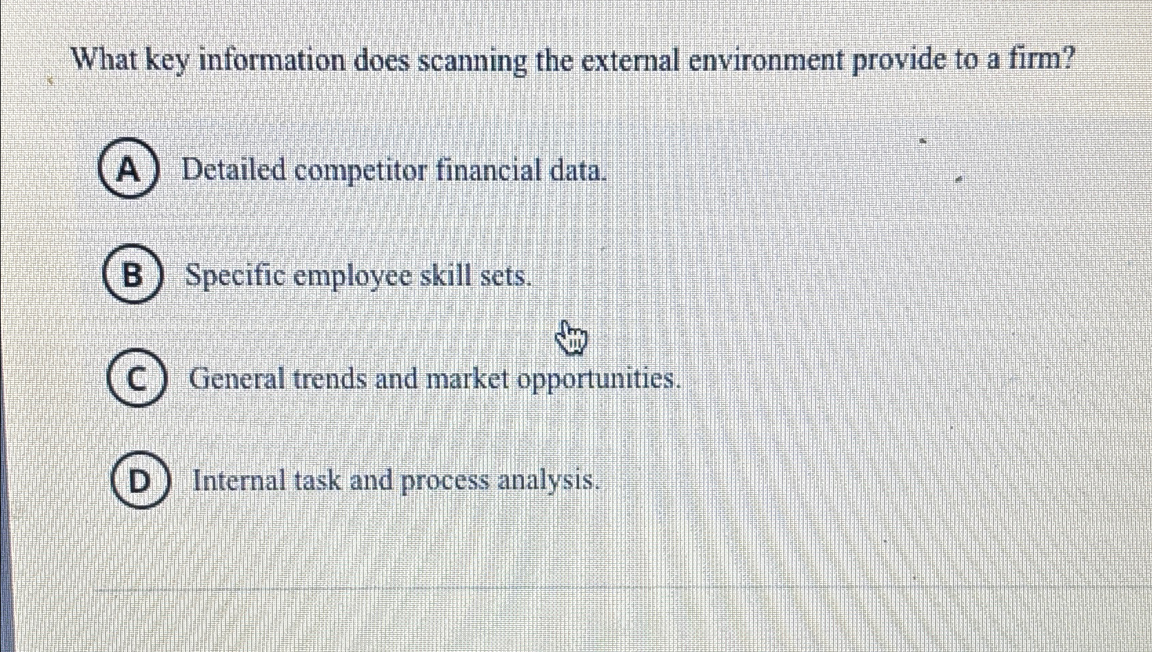  What key information does scanning the external environment provide to a