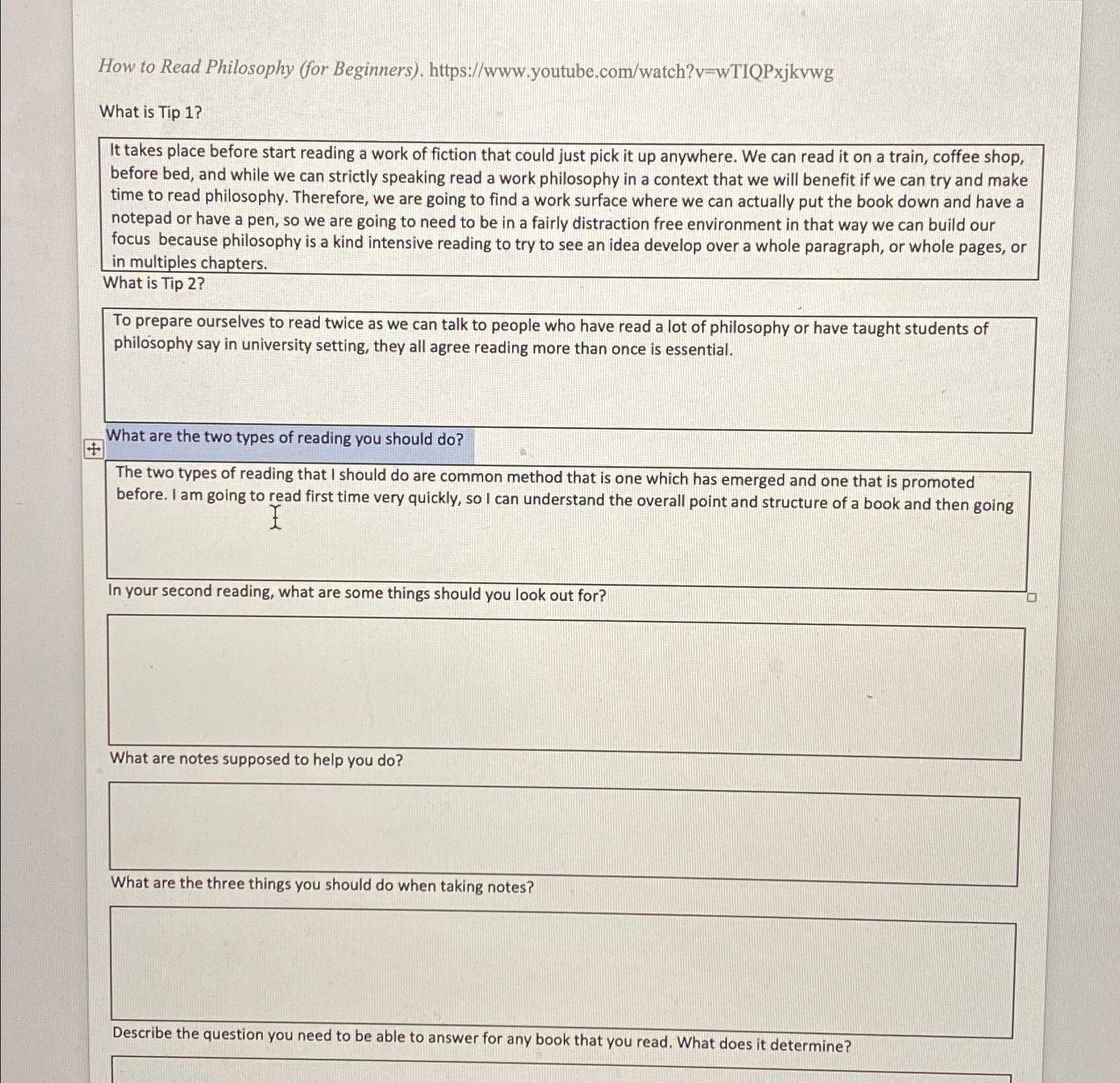  How to Read Philosophy (for Beginners). https://www.youtube.com/watch?v=wTIQPxjkvwg What is Tip 1?