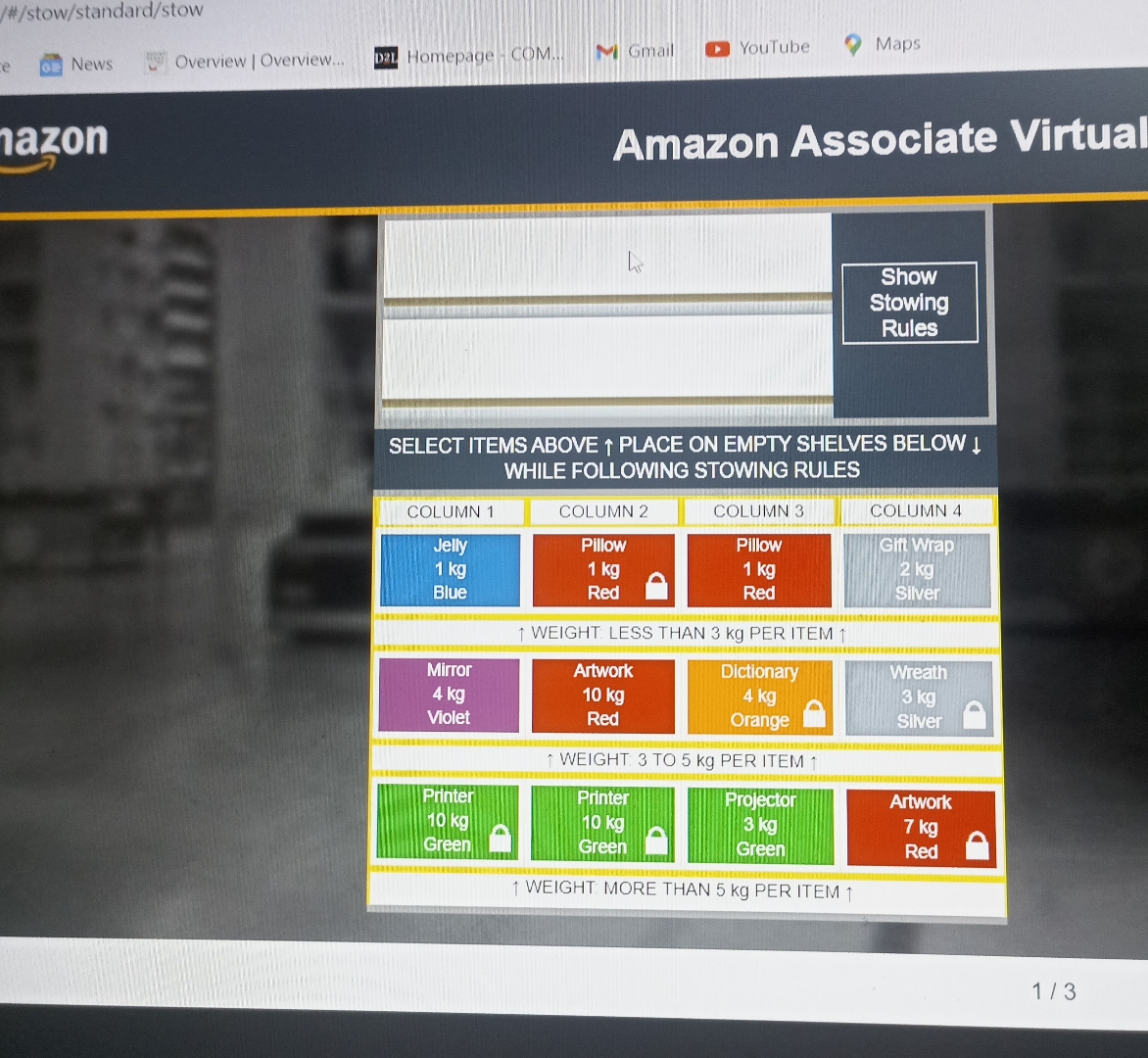  Amazon Associate Virtc BACK TO QUESTION Stowing Rules Blue items: never