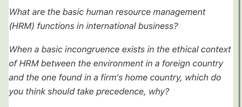  What are the basic human resource management (HRM) functions in international