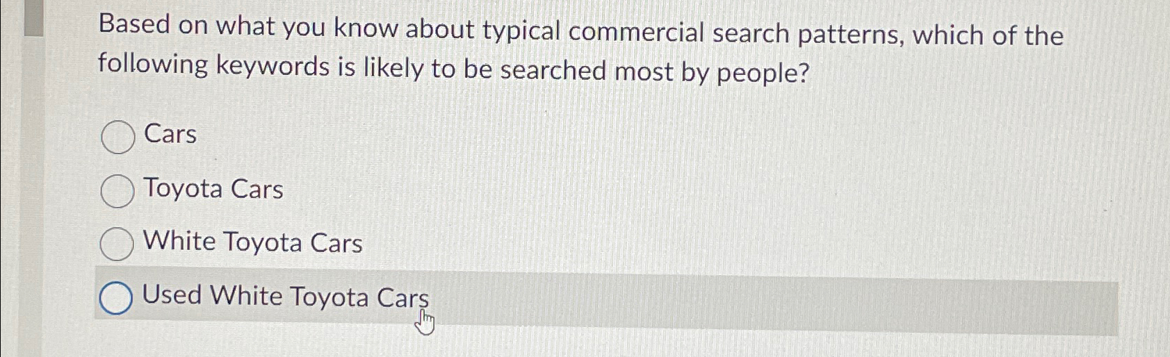  Based on what you know about typical commercial search patterns, which