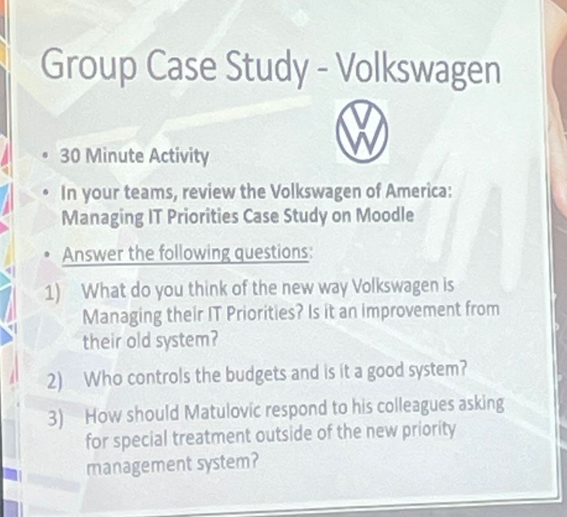  Group Case Study - Volkswagen 30 Minute Activity In your teams,