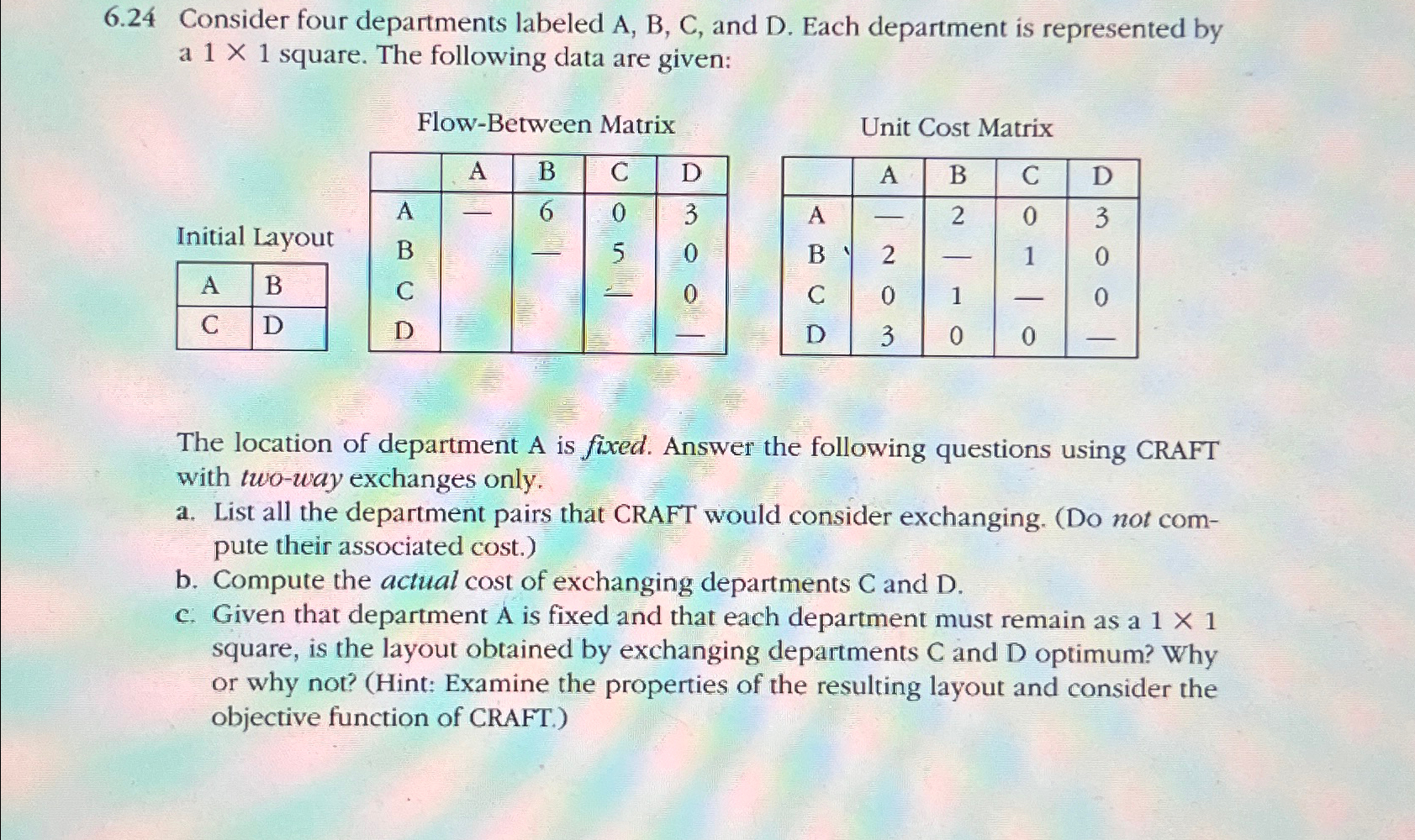  6.24 Consider four departments labeled A, B, C, and D. Each