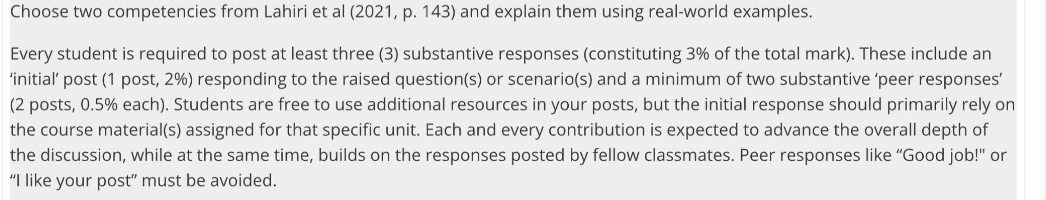  Choose two competencies from Lahiri et al , p.143 