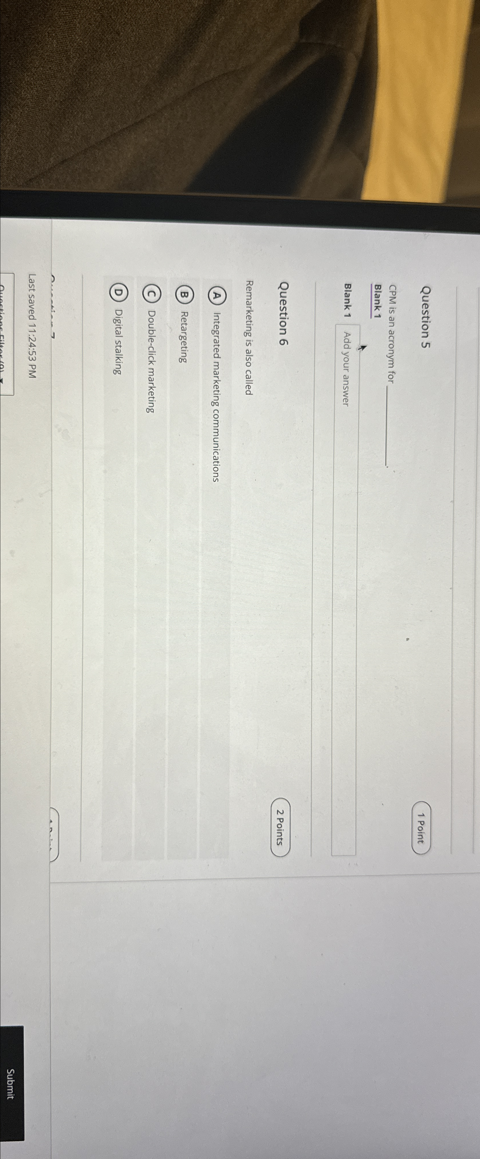  Question 5 1 Point CPM is an acronym for Blank 1