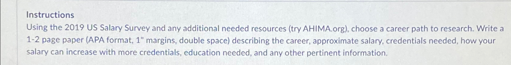  Instructions Using the 2019 US Salary Survey and any additional needed