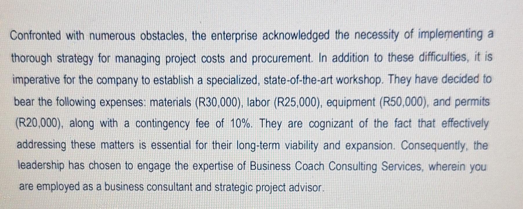  Background to the Problem: The small business, specializing in custom woodwork