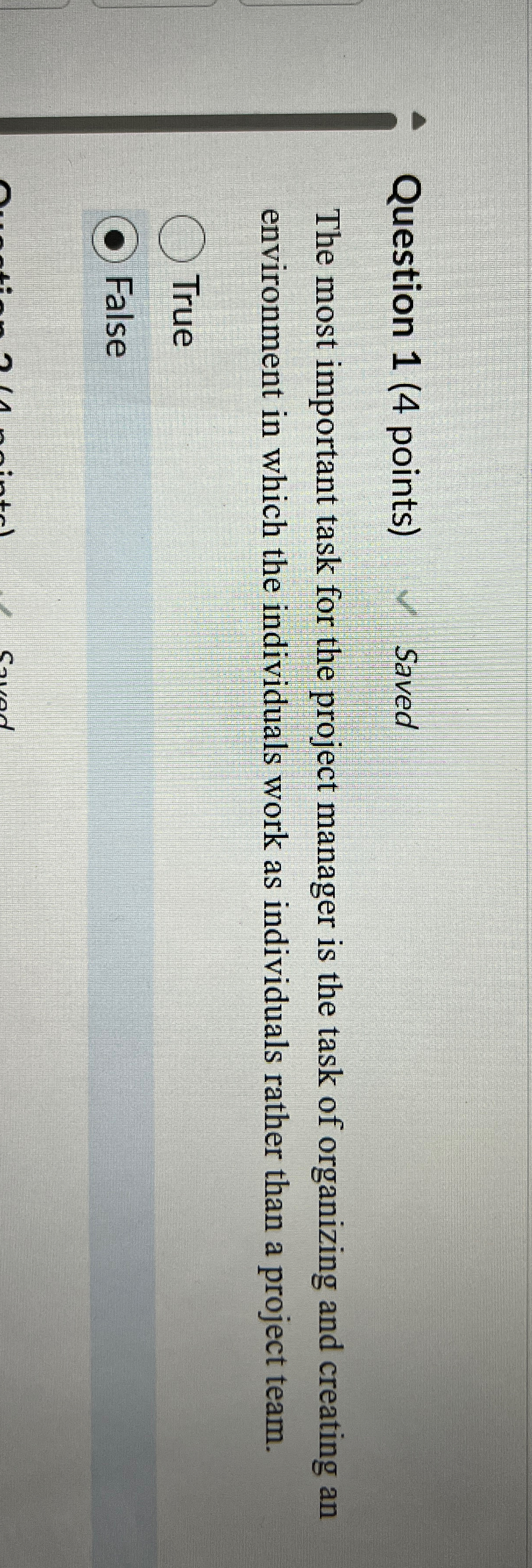  Question 1(4 points) Saved The most important task for the project