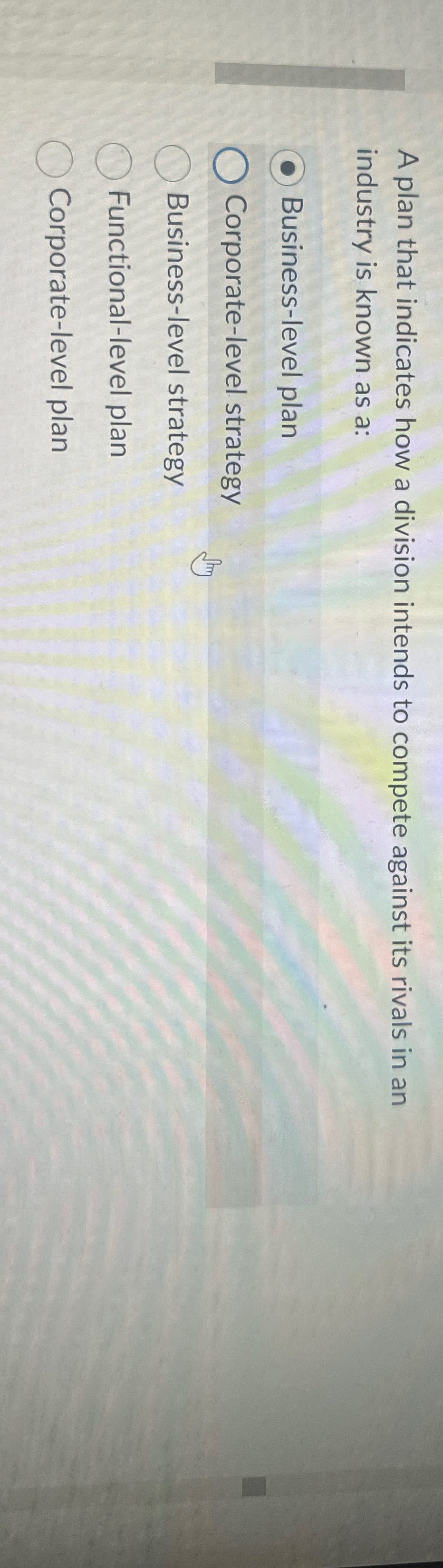  A plan that indicates how a division intends to compete against