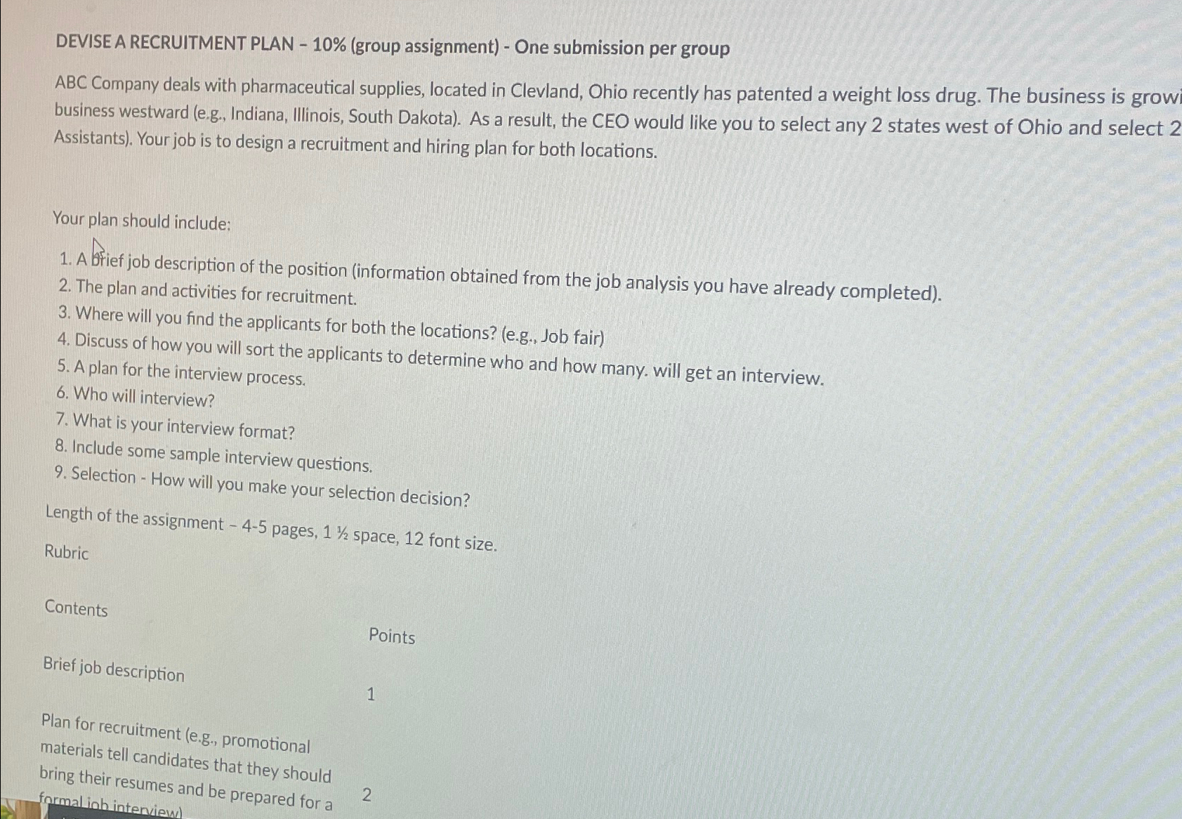  DEVISE A RECRUITMENT PLAN -10%(group assignment)- One submission per group ABC