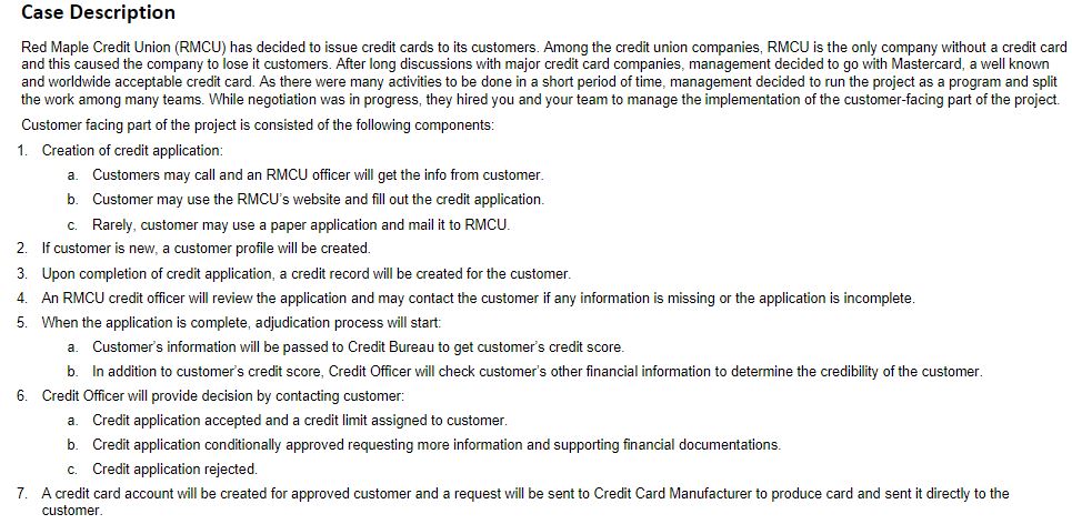  Case Description Red Maple Credit Union (RMCU) has decided to issue