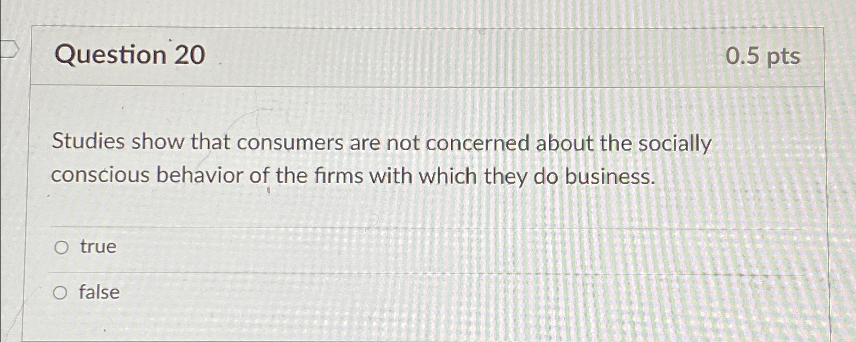  Question 20 0.5pts Studies show that consumers are not concerned about