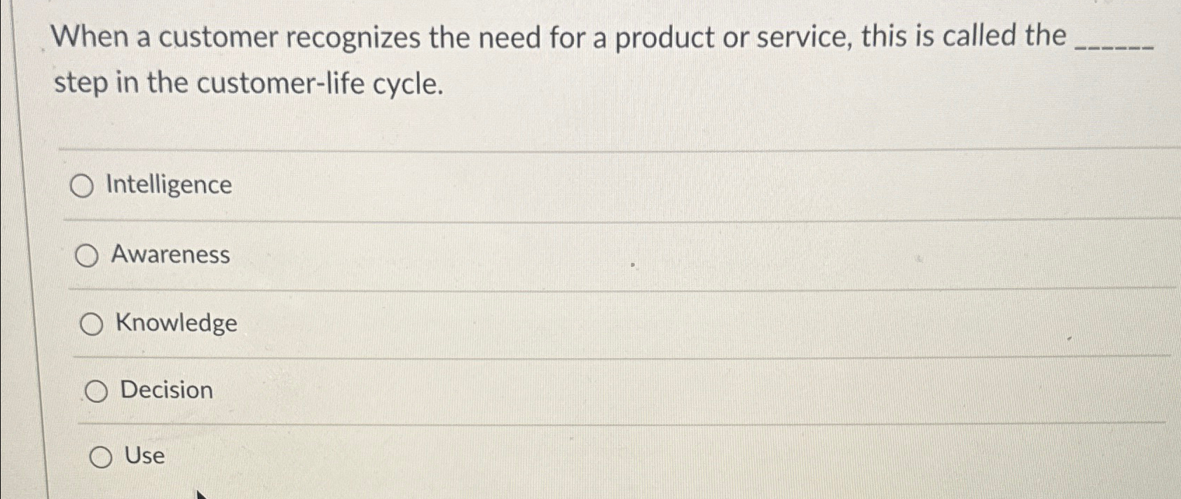  When a customer recognizes the need for a product or service,