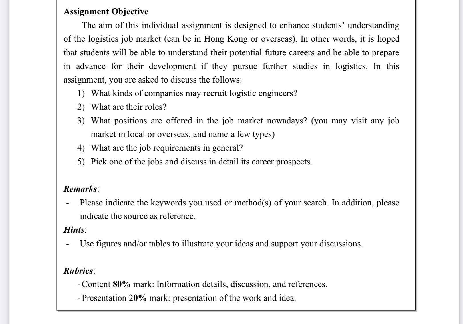  Assignment Objective The aim of this individual assignment is designed to