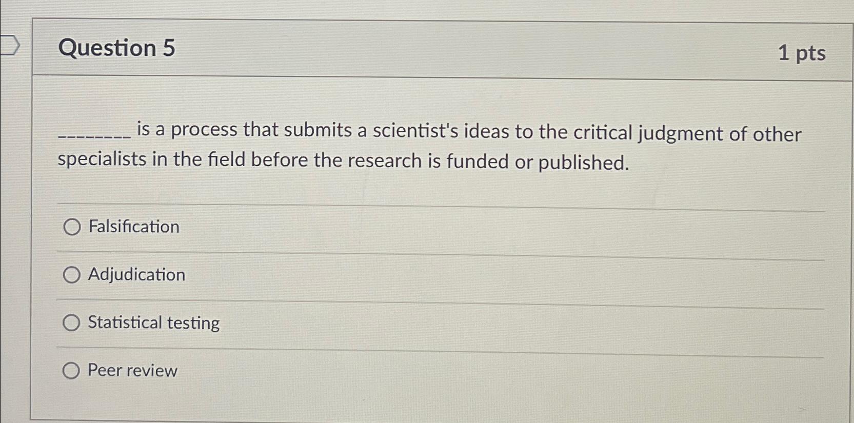  Question 5 1 pts is a process that submits a scientist's