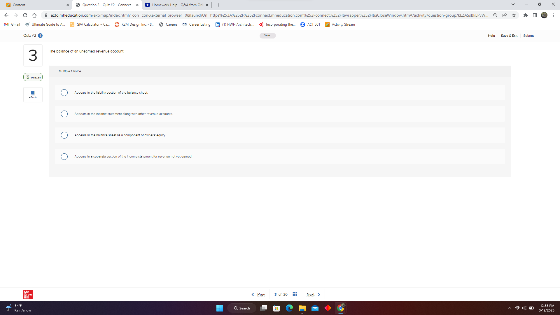 D ezto.mheducation.com/ext/map/index.html?_con=con&external_browser=0&launchUrl=https%253A%252F%252Fconnect.mheducation.com%252Fconnect%252Fltiwrapper%252FltiaCloseWindow.htm#/activity/question-group/kEZASSBKEPVW... Q * * 0 M Gmail Ultimate Guide to A..