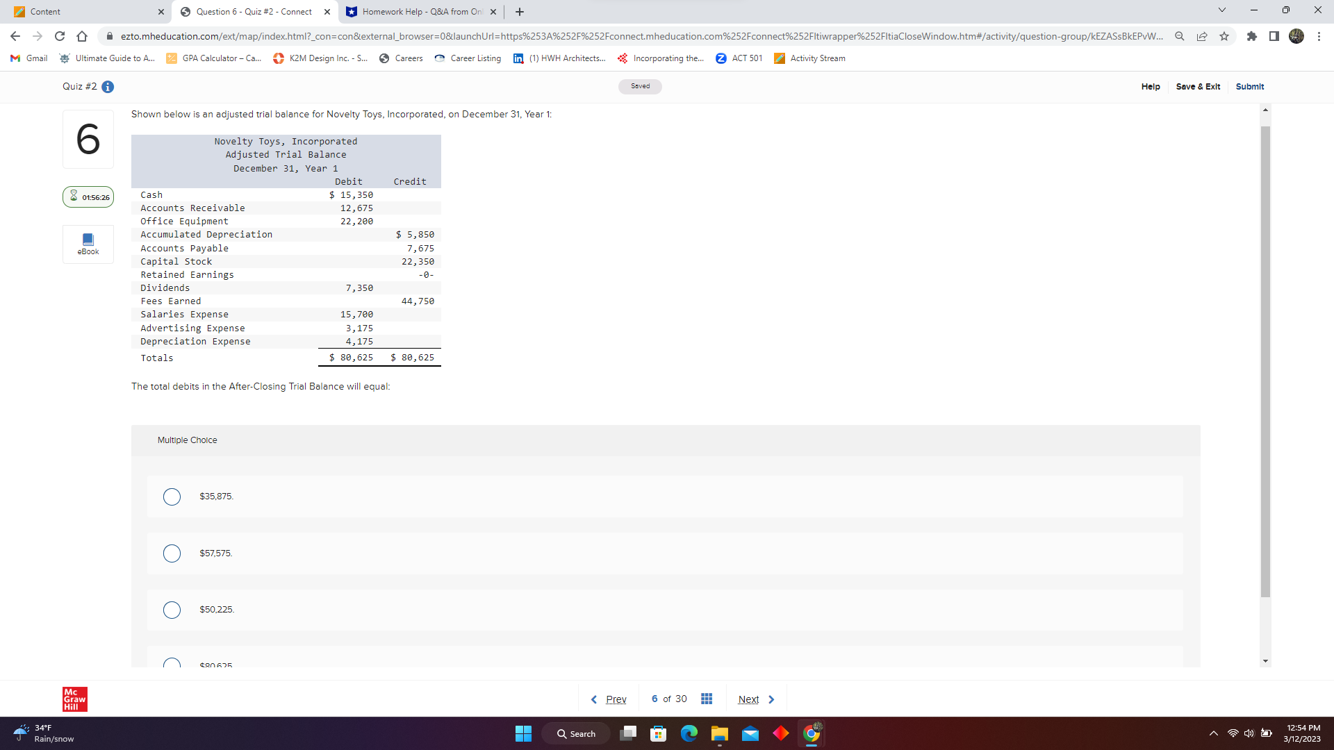 12:52 PM 3/12/2023Content x 5 Question 2 - Quiz #2 - Connect