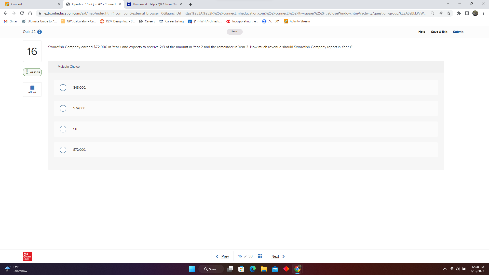 34OF 12:53 PM Rain/snow Q Search 3/12/2023Content x Question 4 - Quiz
