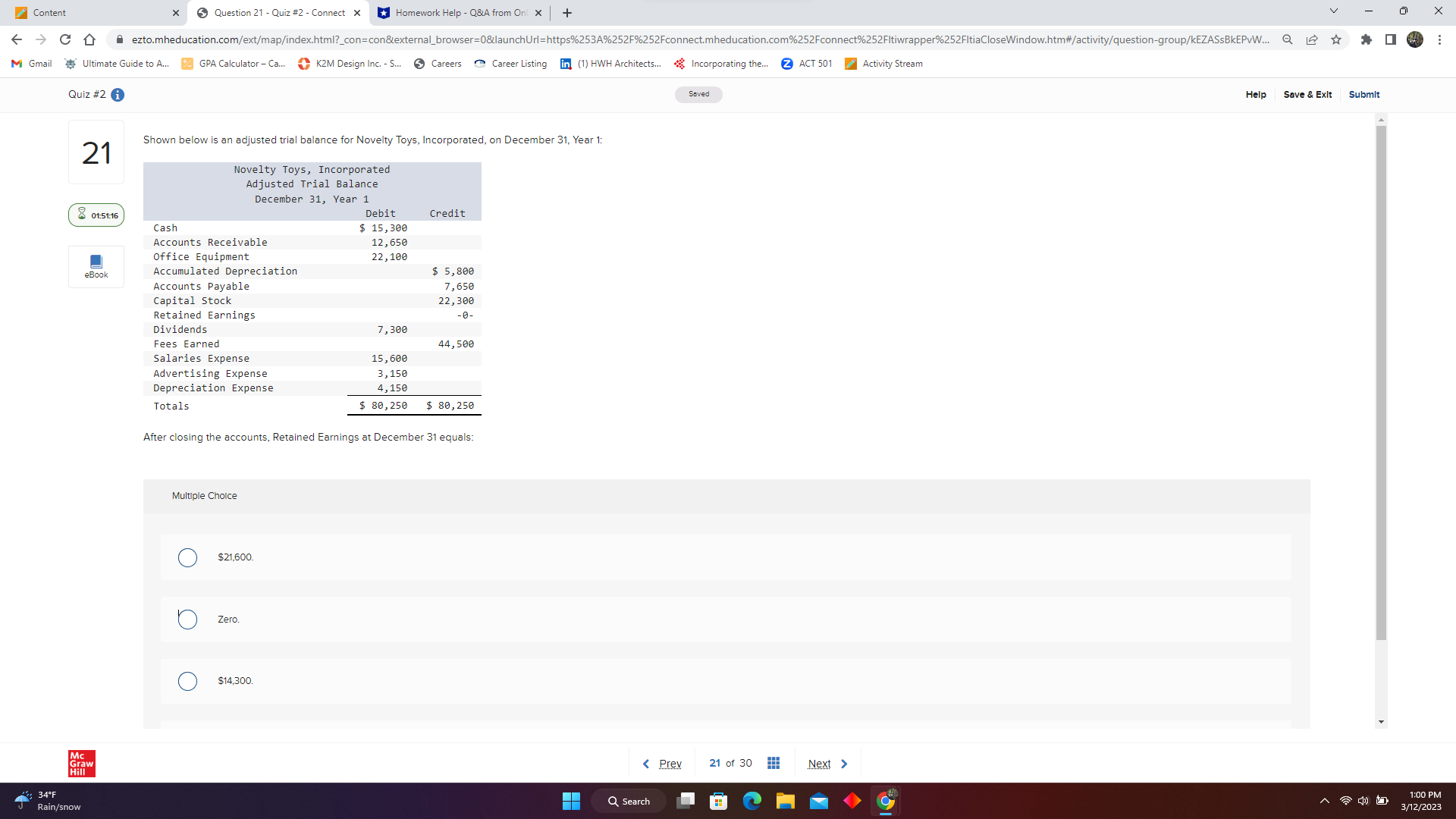 34 F Rain/snow Q Search 12:54 PM 3/12/2023Content x 5 Question 5