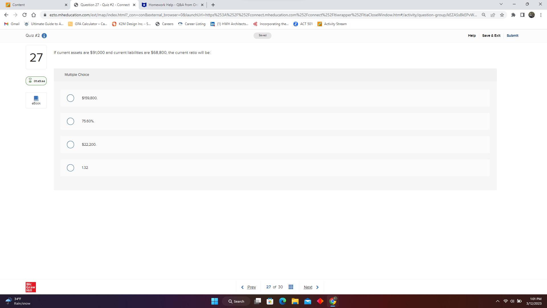 5 Question 6 - Quiz #2 - Connect X Homework Help -
