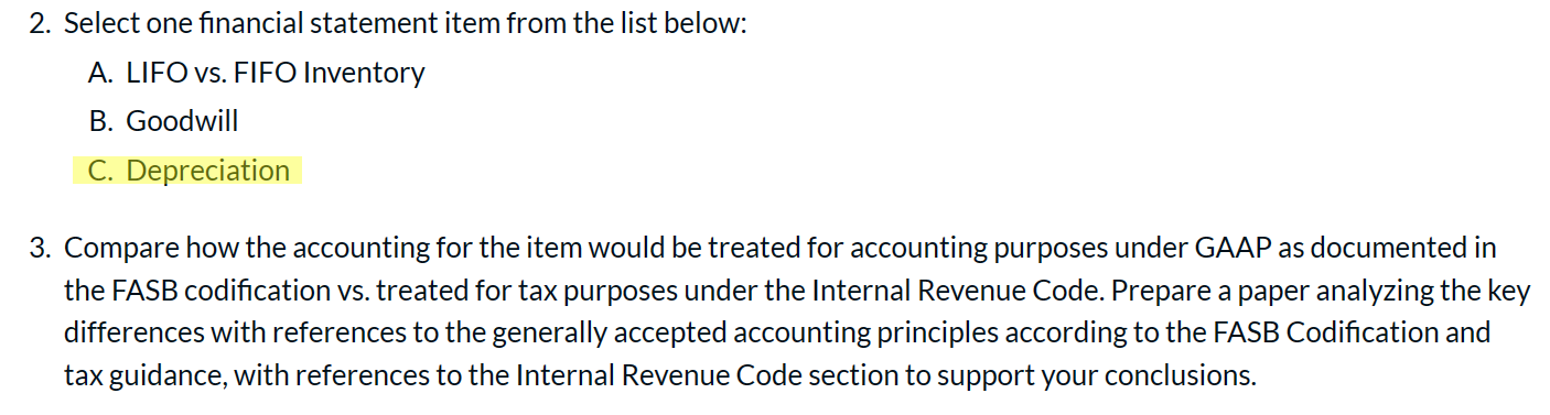 H7. 2. Select one financial statement item from the list below: A.