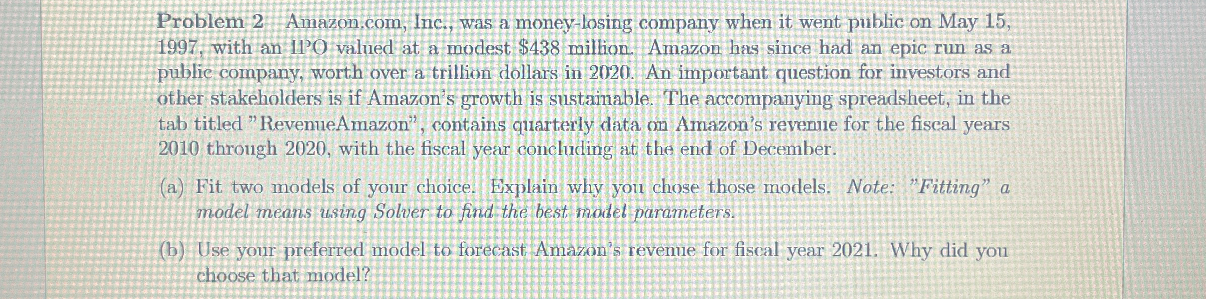  Problem 2 Amazon.com, Inc., was a money-losing company when it went