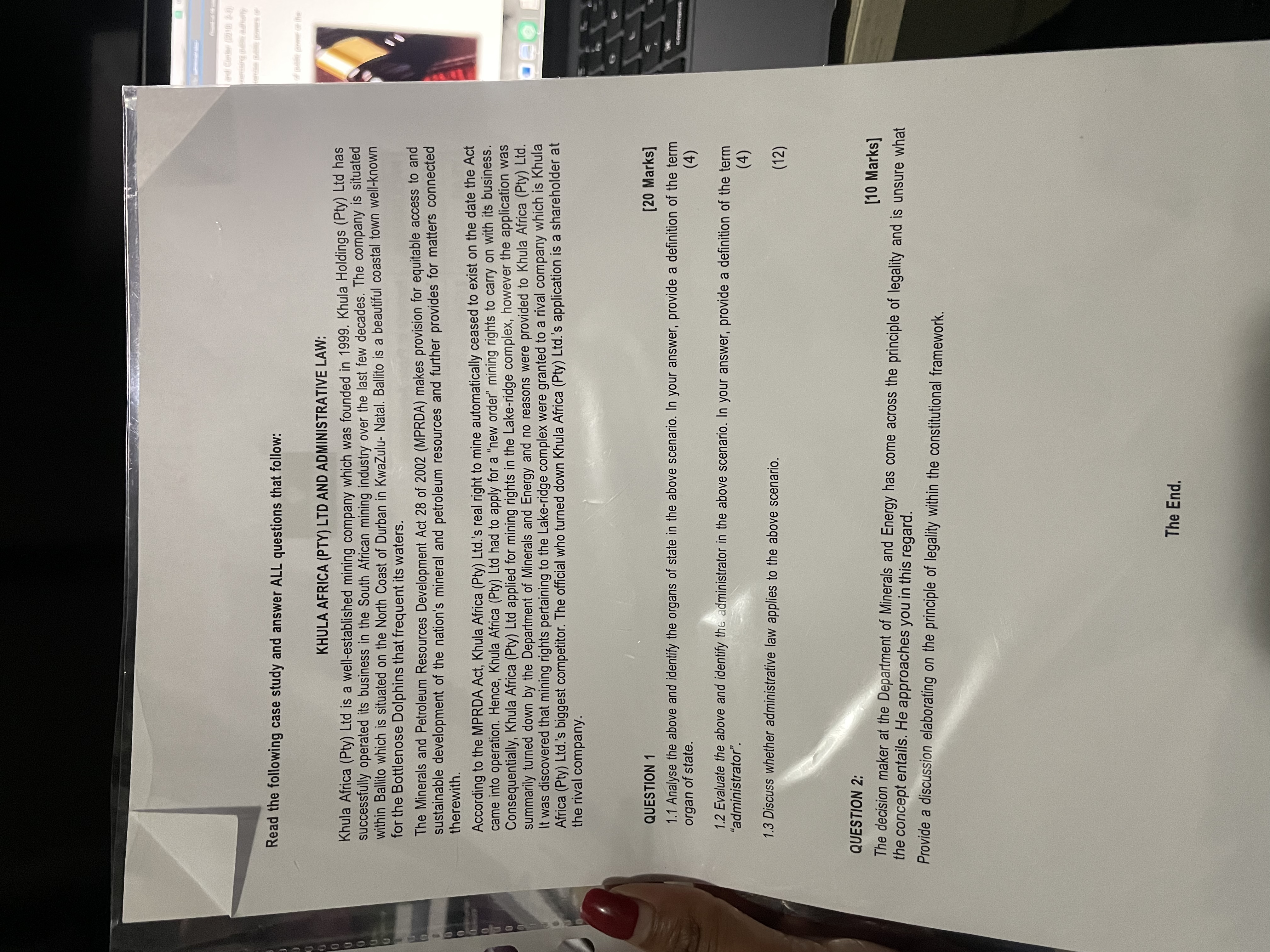  Read the following case study and answer ALL questions that follow: