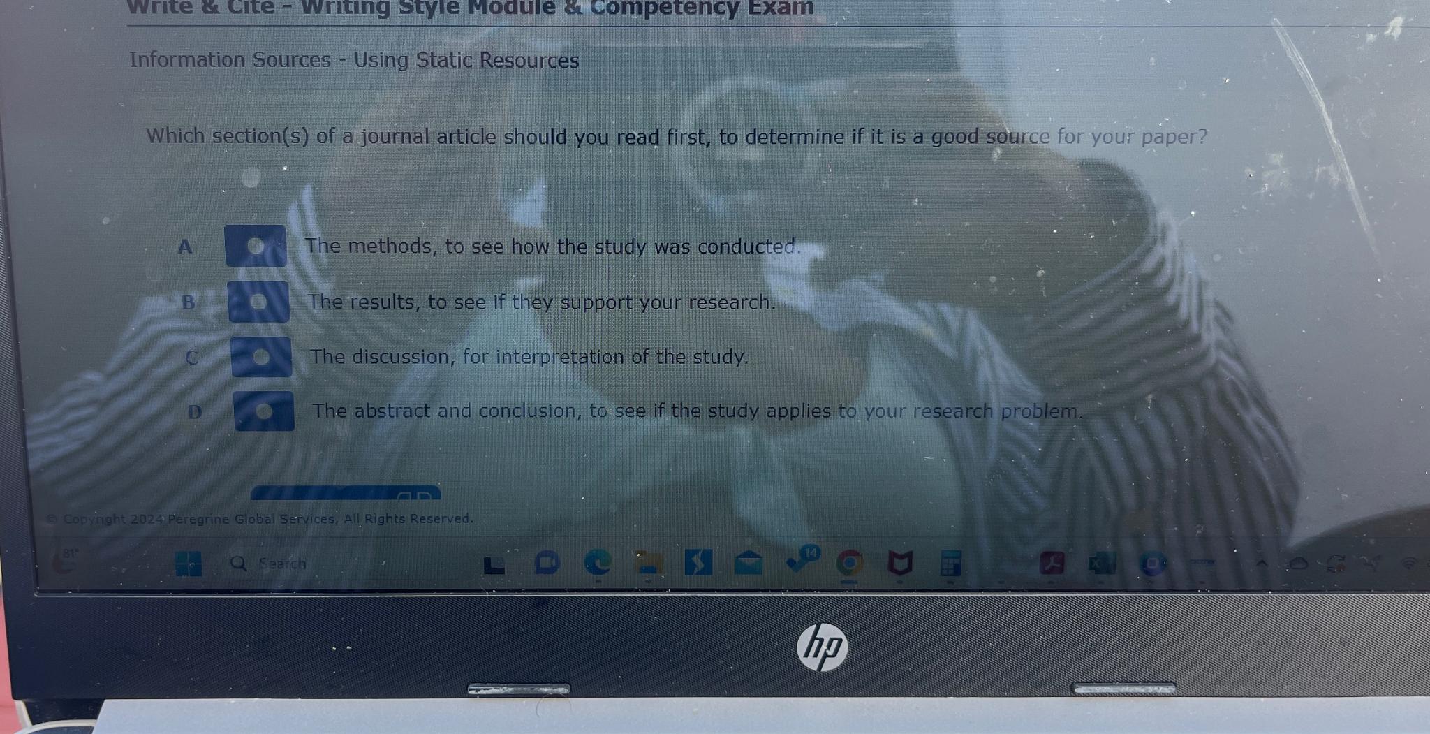  Information Sources - Using Static Resources Which section(s) of a journal