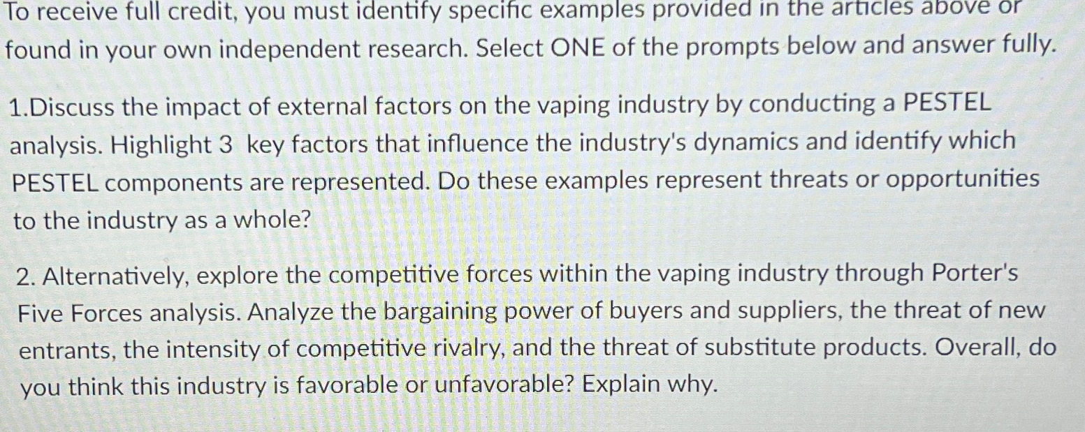  To receive full credit, you must identify specific examples provided in