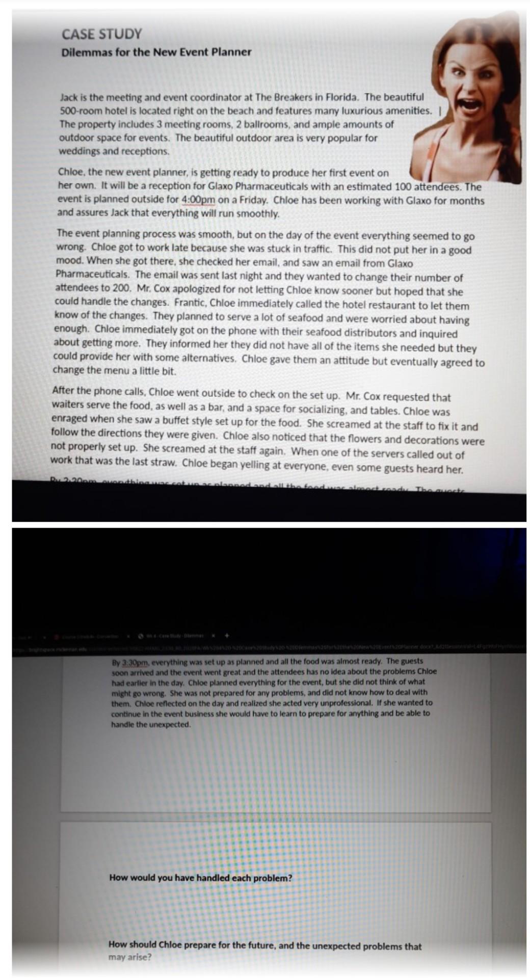  subject : event management CASE STUDY Dilemmas for the New Event